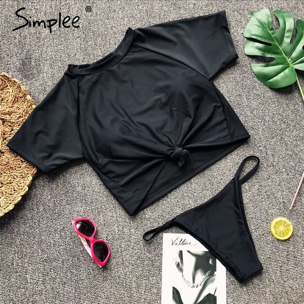 

simplee leopard sports swimmer women casual t-shirt bikini set high cut thong two piece beach wear suits push up playsuit, White;black