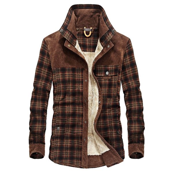 

2020 fashion men's jaqueta autumn winter plaid windbreaker casual long sleeve warm thicken outwear jacket coat chaqueta hombre, Black;brown