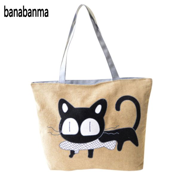 

banabanma women girls casual satchel cute cat patttern handbag single shoulder canvas shopping bag 2017 fashion function zk30