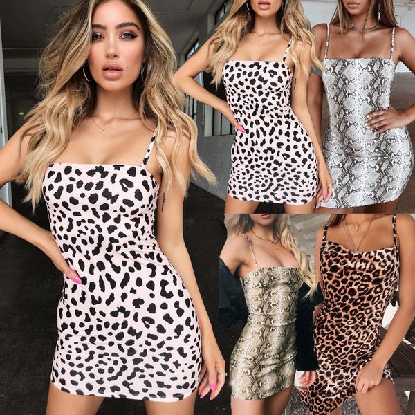 

women summer leopard crocodile print bodycon sleeveless dresses ladies evening party club mini dress, Black;gray