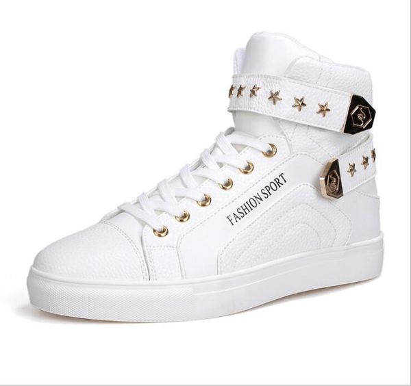 

men's high-sports casual fashion european and american men's shoes board shoes pu leather casual flat shoes, Black