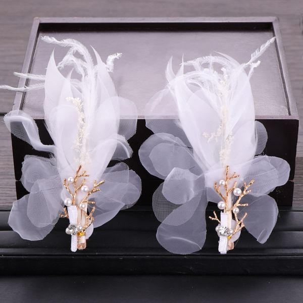 

white feather pearls women bride hair clip elegant bridal headwear wedding hair accessories flower mariage hairpin 05519