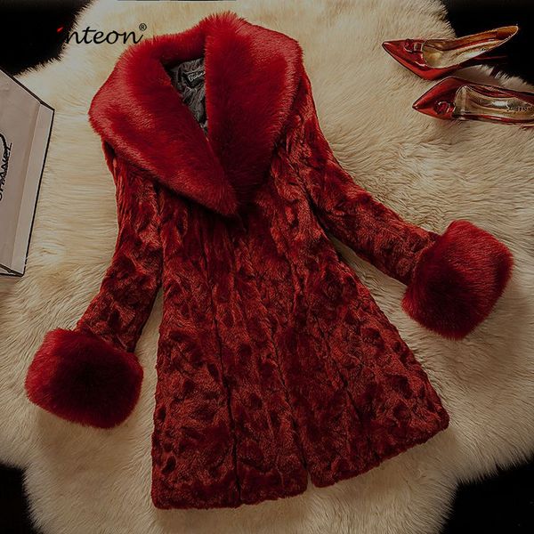 

schinteon 2018 winter fur coat jacket faux fur with collar outwear warm fashion s-6xl, Black