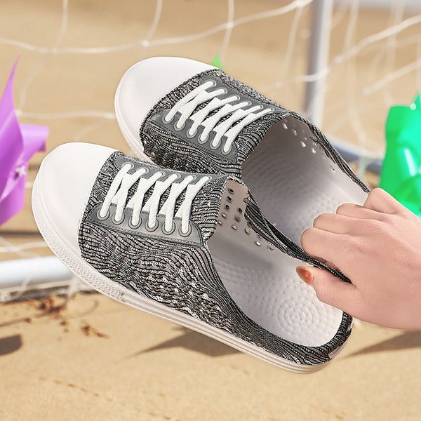 

womens half drag sandals casual beach increase lazy one pedal breathable fashion stripe straps non-slip ladies shoes black 36-41