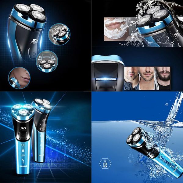 

men rechargeable electric shaver waterproof electric shaving beard machine razor rotatable five seconds self-locking 3 heads