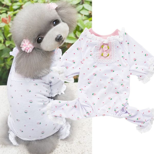 

summer casual pet dogs clothes t-shirt puppy lace floral pajama 1