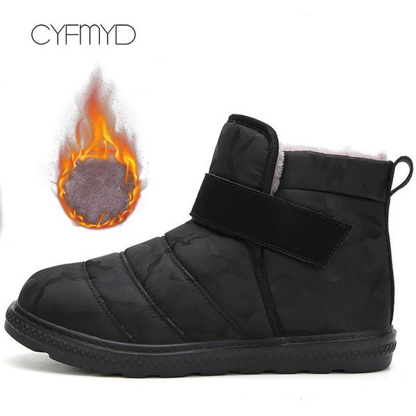 

men snow boots camouflage platform non slip warm shoes for male waterproof comfortable hook loop ankle boots men 2019 new, Black