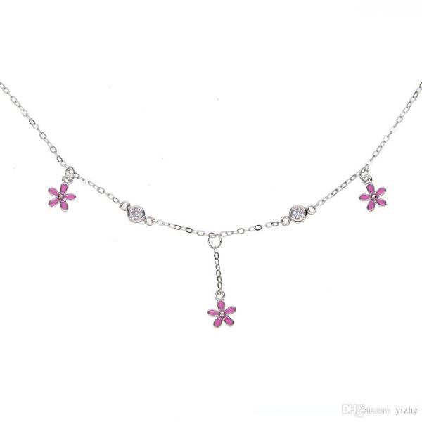 

100% 925 серебро эмаль розовый черный цветок ромашка очарование очарование choker fits пандора серебро девушка подарок ожерелье, Silver