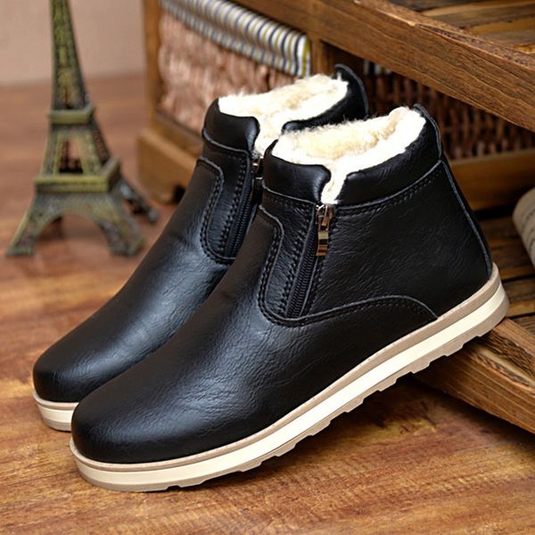 

size 39-44 men winter warm boots casual shoes men fashion plush snow boots ankle boots fur leather footwear, Black