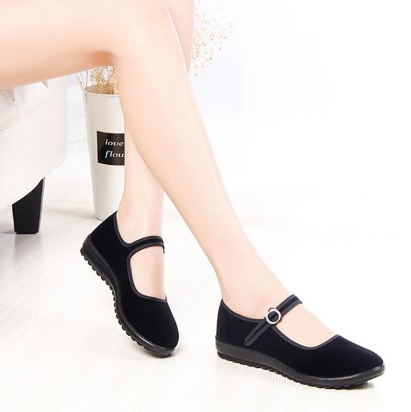 

ladies flats 2019 mary janes buckle strap comfortable women shoes round toe solid casual shoes black plus size 34~41