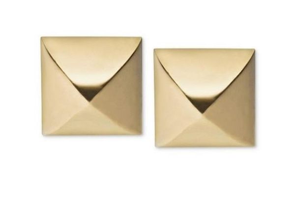 

brand fashion 9styles gold plated gold/silver/rose gold pave pyramid letter style logo stud brand earrings, Golden;silver