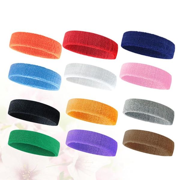 

12pcs breathable sweat-absorbent headband set elastic anti-slip head wrap for yoga outdoor running (random color