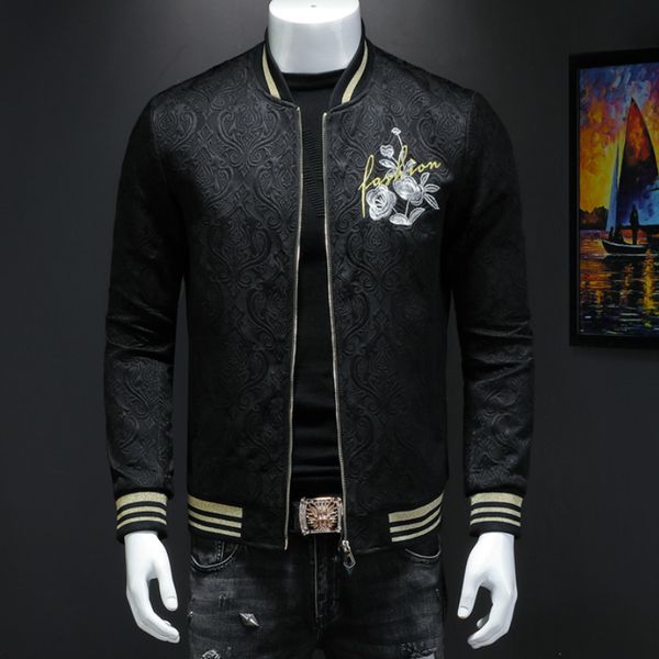 

mens bomber jacket luxury gold embroidery mens jackets and coats casual streetwear social windbreaker m-4xl, Black;brown