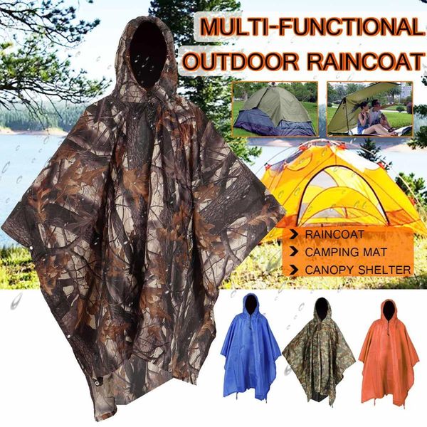 

multi-functional raincoat outdoor waterproof rain poncho backpack cover portable sunshade camping tarp ground mat for hiking pic