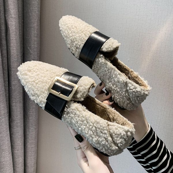 

all-match moccasin shoes casual female sneakers loafers fur 2019 fashion women's round toe moccasins new modis rome leisure, Black
