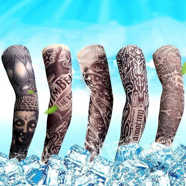 1 Uds. Guante de protección solar de verano a la moda, guante de manga de tatuaje para brazo, guante para hombres y mujeres, nuevo guante temporal falso de alta elasticidad