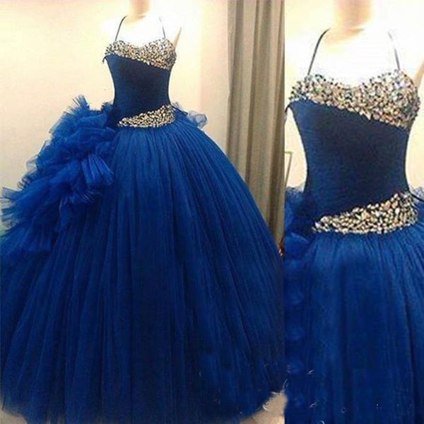 

2018 Royal Blue Pageant Quinceanera Dresses Sparkling Rhinestone Crystal Ball Gown Sweet 16 Prom Dress Formal Party Vestidos De 15 Anos