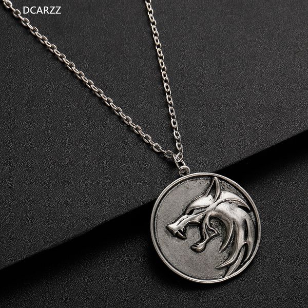 

game wizard 3 wild hunt wolf medallion necklace men pendant metal chian boho necklace geralt cosplay jewelry replica accessories, Silver
