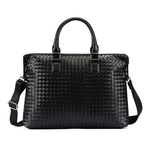 

2018 luxury hand woven business briefcase leather fashion 14" lapbag mens document holder briefcase handbag