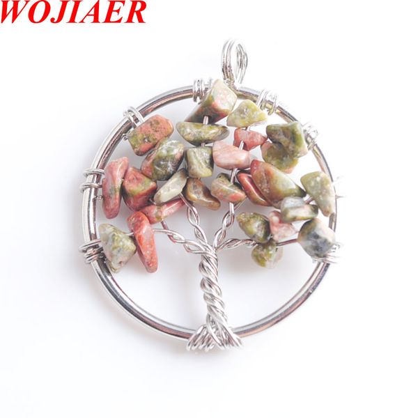 

tree of life necklace & pendant natural unakite jasper gem stone chip beads 7 chakra wire wrapped women jewelry chain dn8004, Silver