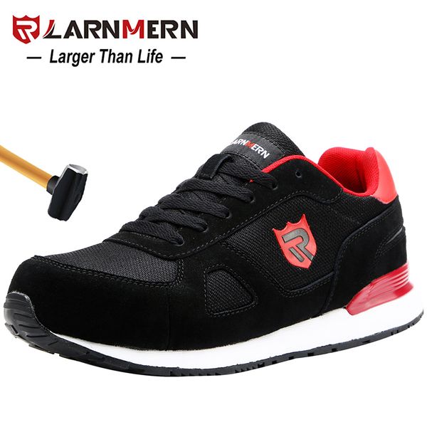 

larnmern men's steel toe work safety shoes lightweight breathable anti-smashing non-slip reflective casual sneaker, Black