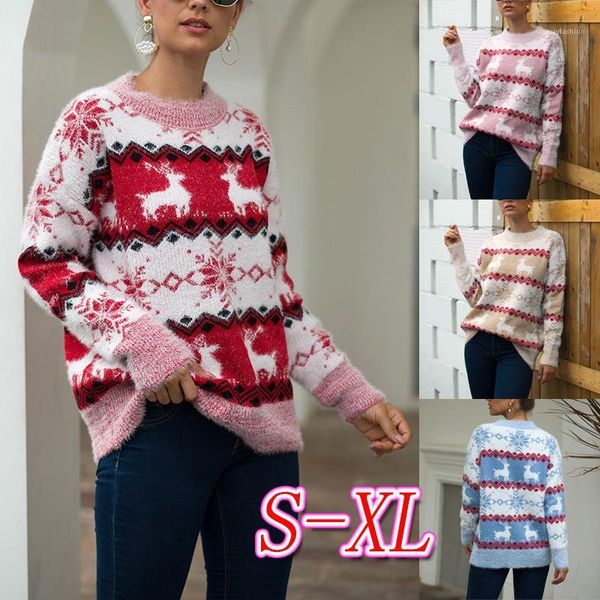 

fashion snowflake and reindeer printed long sleeve sweaters knit women loose sweater christmas women sweaters, White;black