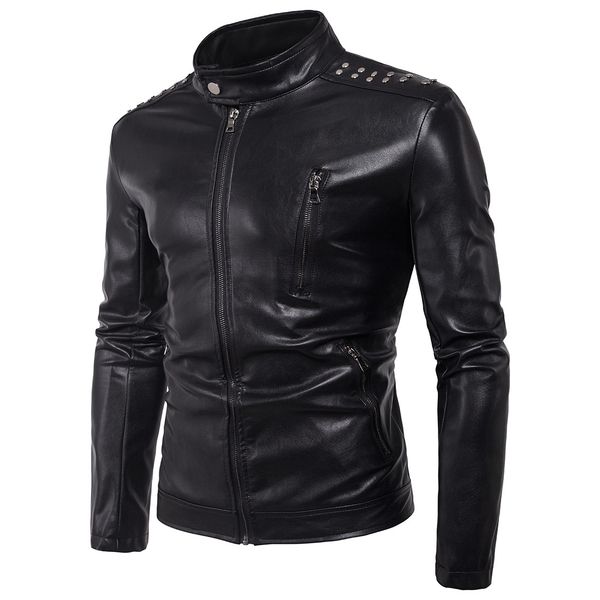

ouma 2019 new style men locomotive rivet leather coat handsome leather jacket coat ultra-large size b007, Black