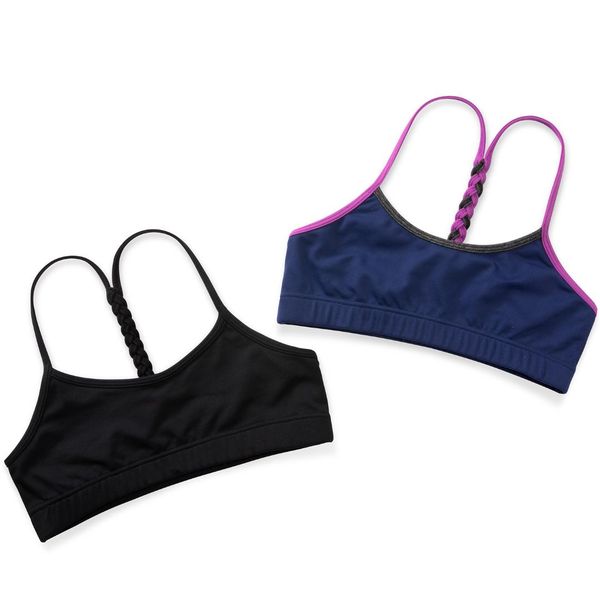 

pack of 2 pieces) women's light support braided t-back fashion yoga sports bra, White;black