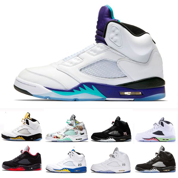 

2019 fresh prince wings laney 5 v 5s basketball shoes black white grape fire red og black metallic silver men sport sneaker 41-47