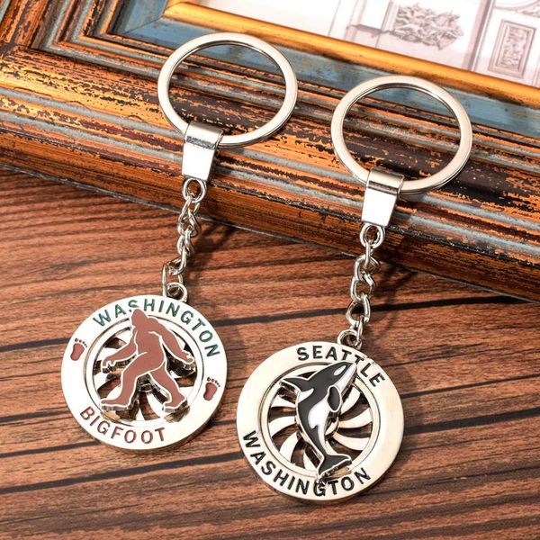 

vicney 2019 arrival cute dolphin and rotatable big foot keychain trend hollow design glitter bag pendant car key ring for man women, Silver