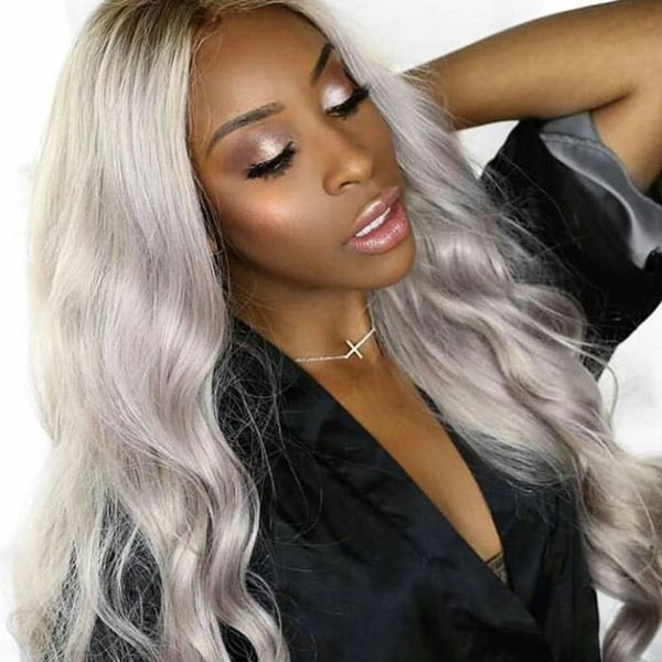 Dark Root Blonde Wave Ombre 4 Grey Human Hair Full Lace Wigs With Baby Hair Lace Front Wig For White Woman Shop Wigs Celebrity Wig From Hotwig