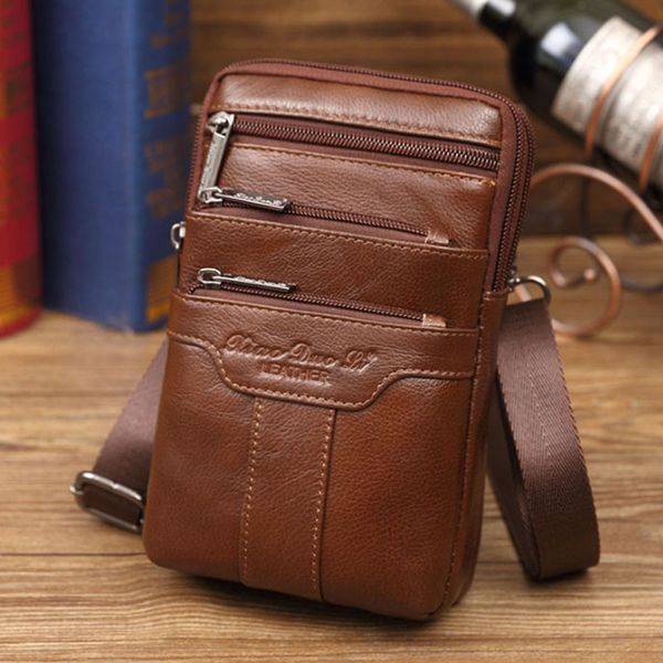 

fashion new style men genuine leather waist bag cell/mobile phone coin purse pocket belt male crossbody shoulder bag