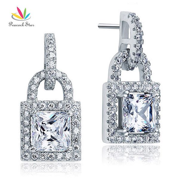 

peacock star 2 ct princess dangle drop key lock sterling 925 silver earrings jewelry cfe8080