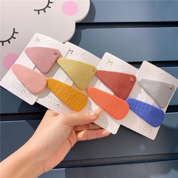 

2 pcs korean fresh college style simple plaid fabric triangle bb clip fashion girl children water drop hairpins hair accessories, Slivery;white