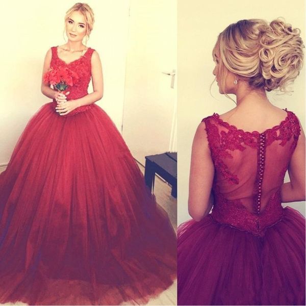

vintage 2019 burgundy off shoulder lace ball gown wedding dresses buttons back applique long tulle vestidos de novia