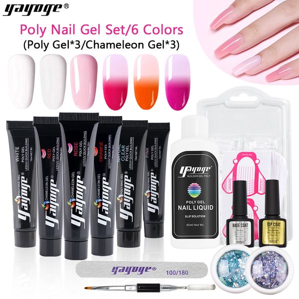 

yayoge 15ml mixed poly gel set led uv gel varnish nail art kit quick builder for nails extension temperature change poly