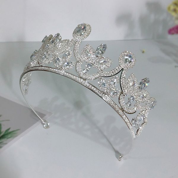 

luxury shiny handmade rhinestone zircon crown silver color women tiaras hair jewelry bride headband wedding hair accessories vl, Golden;white