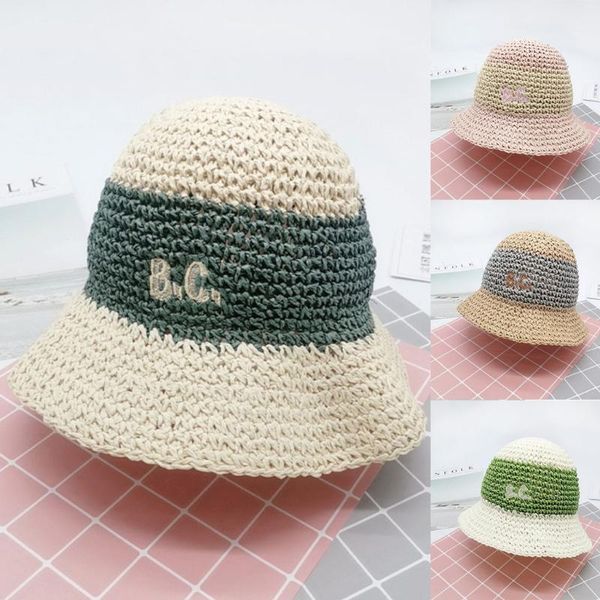 

summer baby toddler letter kids patchwork breathable straw hat bucket fisherman cap sunscreen beach sun hat bonnet, Yellow