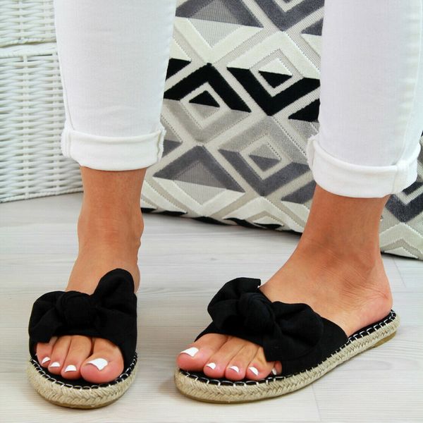 

adisputent women slip on bow summer beach slippers flat mule summer shoes female non-slip fashion slippers, Black