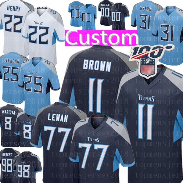 

titan aj brown taylor lewan jersey brett kern adoree' jackson kevin byard marcus mariota eddie george delanie walker tennessee custom t, Black;red