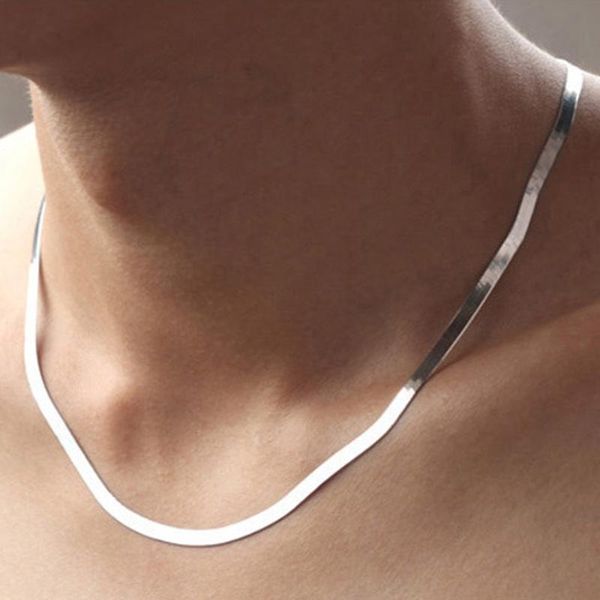 

simple fashion 925 sterling silver necklace for women men flat snake choker link chain lobster clasp kolye collares 4mm 18 20 inches