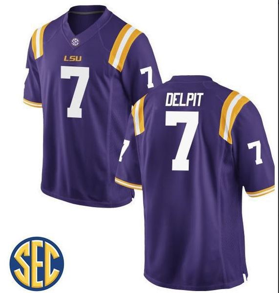 

youth yellow lsu tigers grant delpit 7 youth real full embroidery college football jersey size s-4xl or custom any name or number jersey, Black;red
