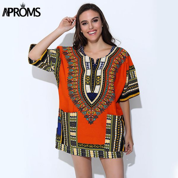 

aproms traditional african clothing for women shirt orange classic cotton dashiki plus size summer print blouse, Red