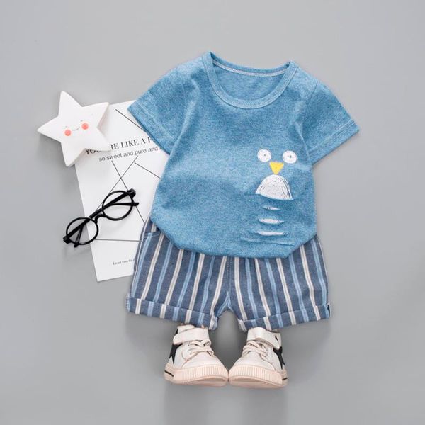 

summer cute baby boys clothes for girl short sleeve cartoon print t-shirt striped shorts toddler casual outfits sets, White
