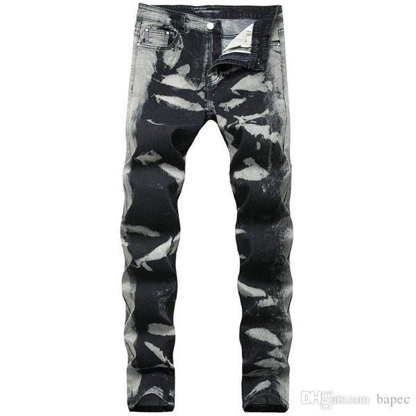 

серые пятна обычные мужские джинсы мода stretch длинные карандаш дизайнерские штаны середины талии печати мужские брюки, Blue