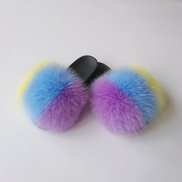 

fur slippers slides real mink fur slippers fluffy fur slippers, Black