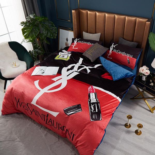 Popular Branded Y Letter Bed Cover Sets Black Red Bump Color