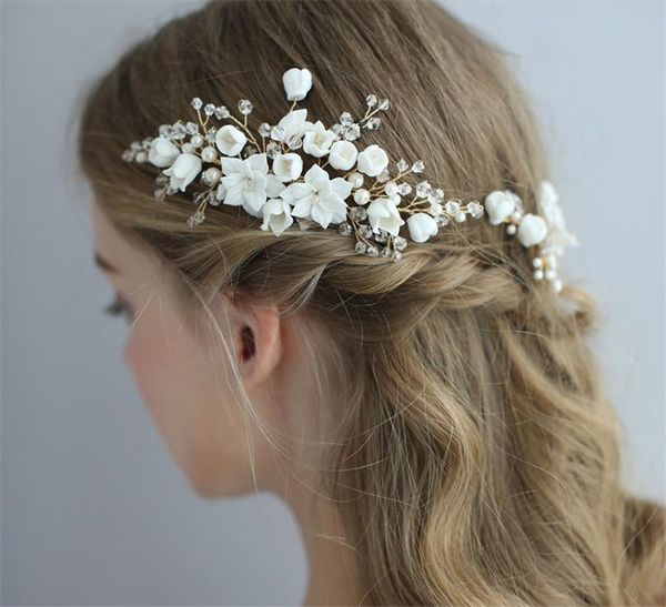 2020 Wedding Bridal White Flower Hair Comb Korean Headpiece
