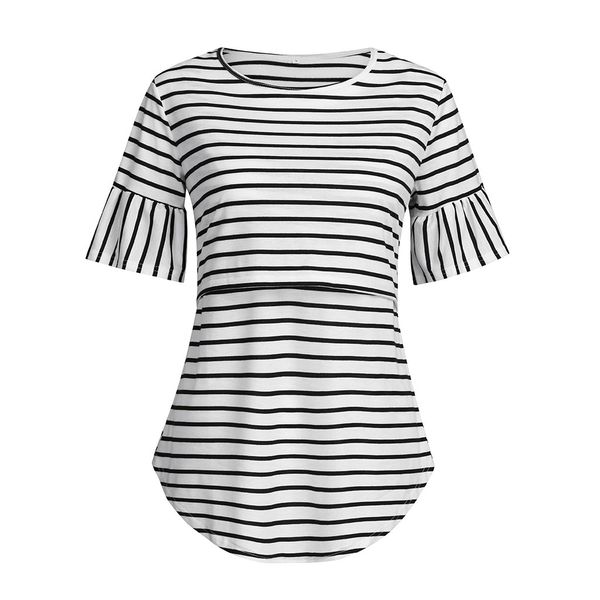 

pregnancy women's short sleeve nursing striped for breastfeeding blouse summer shirt ropa embarazada @45, White