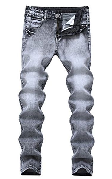 

lamcord men's ripped slim fit tapered leg skinny jeans biker pants, Blue
